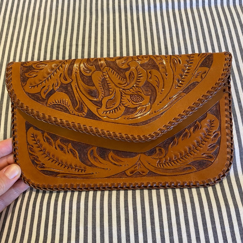Leather Tooled Clutch